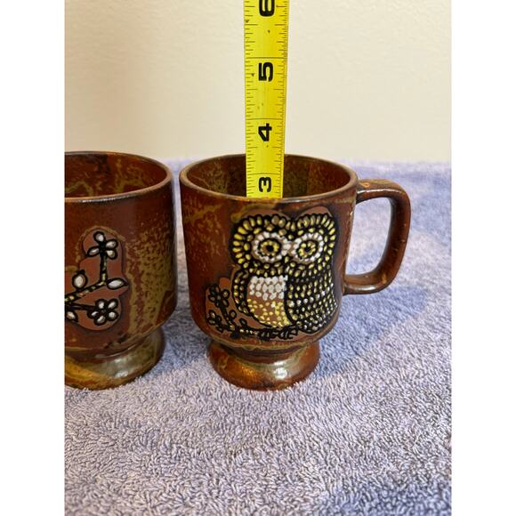2 vintage 70s cottage core OWL floral mugs coffee cups. CUTE - Picture 9 of 11